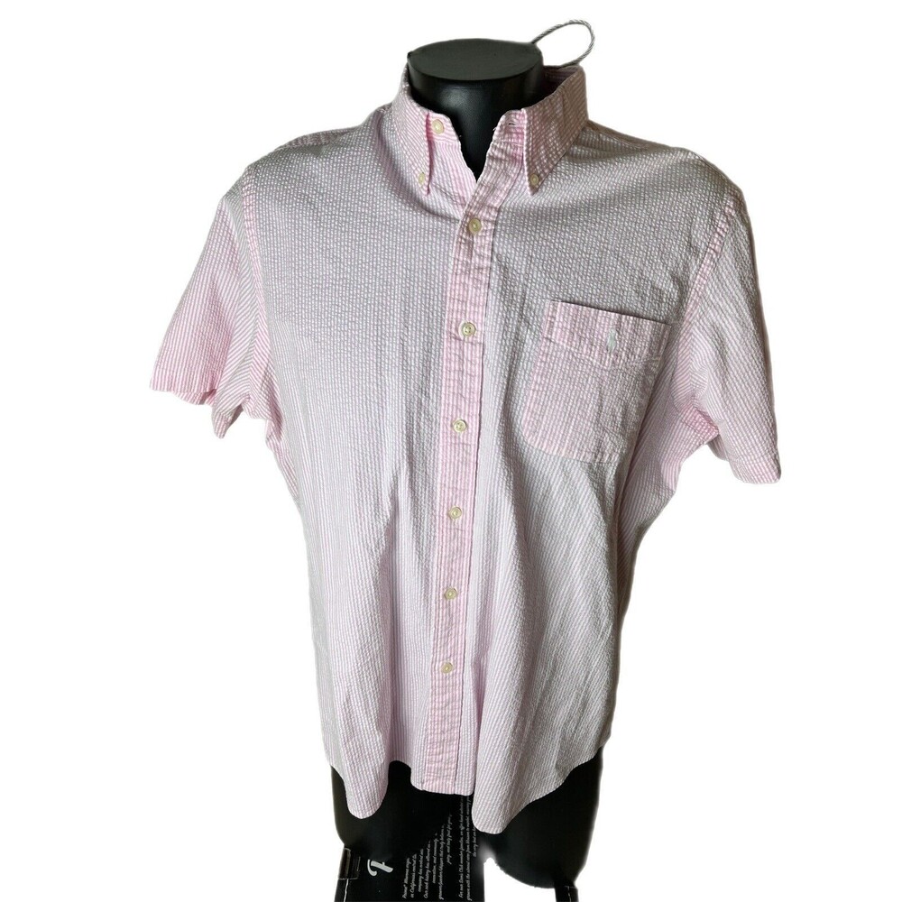 Ralph Lauren Mens Classic Fit Short Sleeve Button  XXL TTG Pink & White Striped